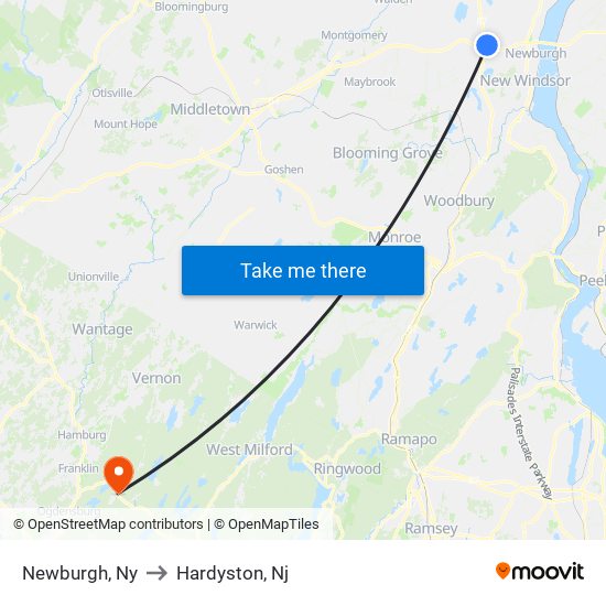 Newburgh, Ny to Hardyston, Nj map