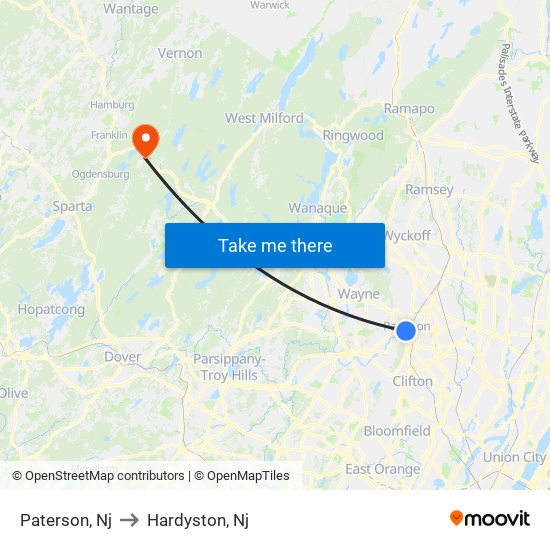 Paterson, Nj to Hardyston, Nj map