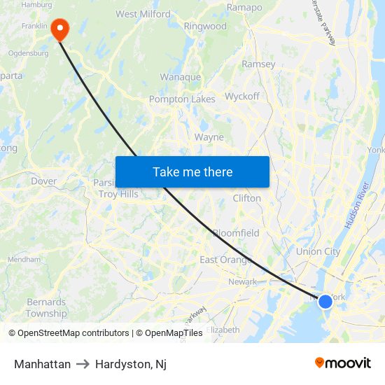 Manhattan to Hardyston, Nj map