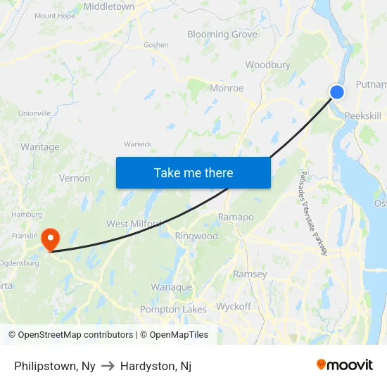 Philipstown, Ny to Hardyston, Nj map