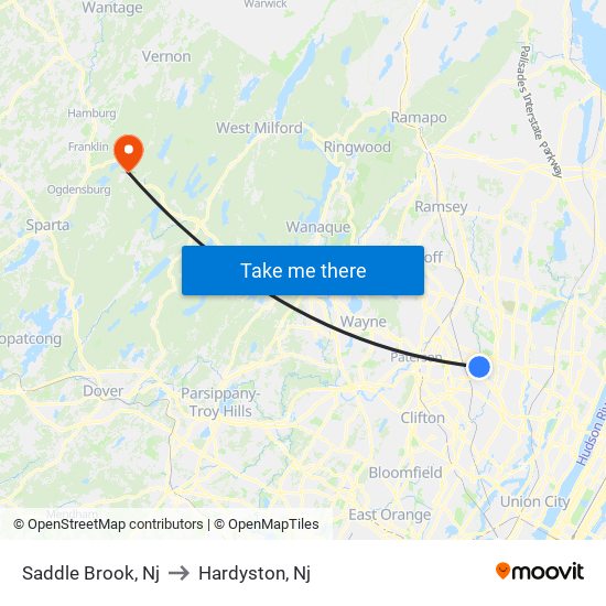 Saddle Brook, Nj to Hardyston, Nj map