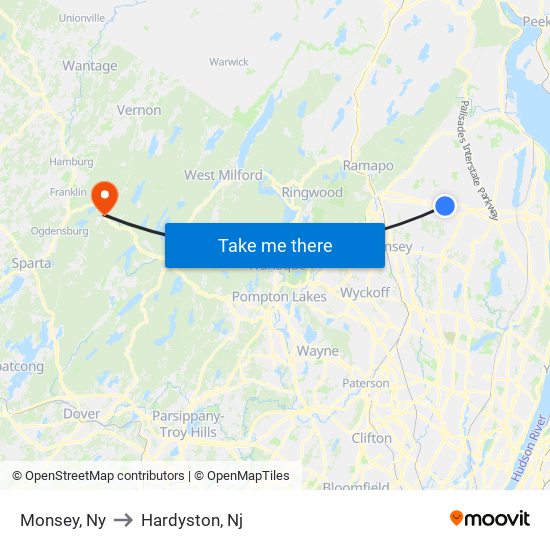 Monsey, Ny to Hardyston, Nj map