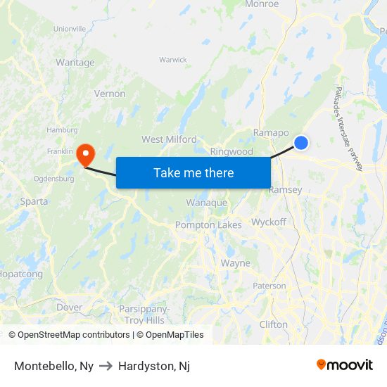 Montebello, Ny to Hardyston, Nj map