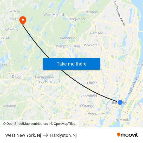 West New York, Nj to Hardyston, Nj map