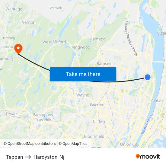 Tappan to Hardyston, Nj map