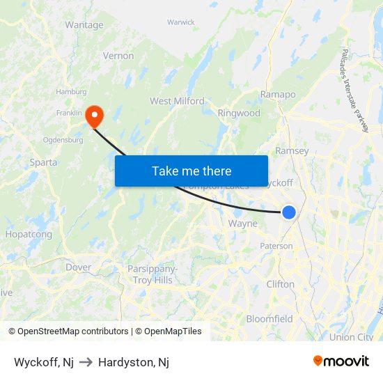 Wyckoff, Nj to Hardyston, Nj map