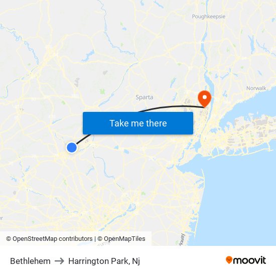 Bethlehem to Harrington Park, Nj map