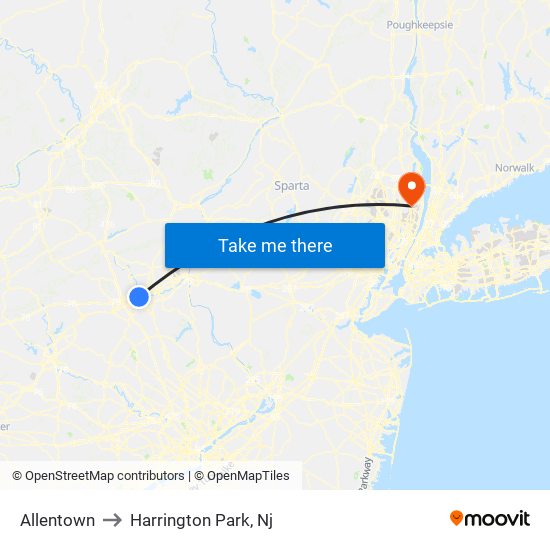 Allentown to Harrington Park, Nj map