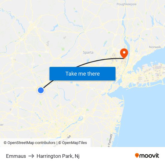 Emmaus to Harrington Park, Nj map