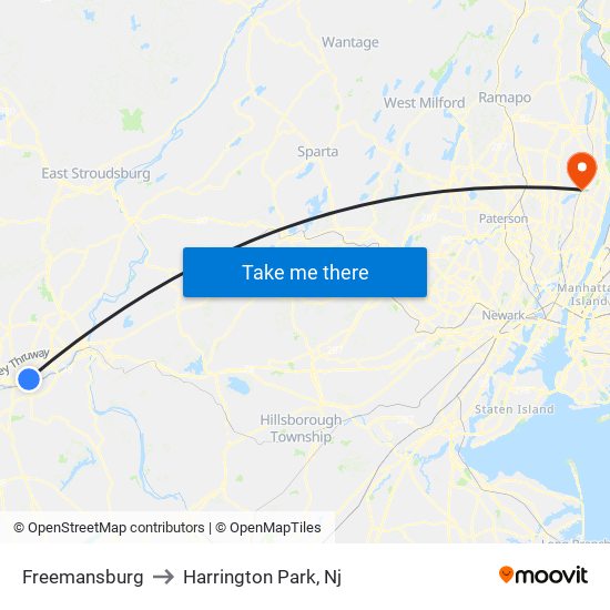 Freemansburg to Harrington Park, Nj map