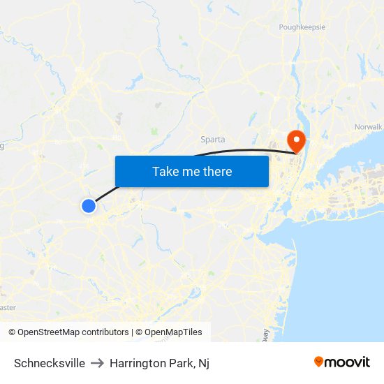 Schnecksville to Harrington Park, Nj map