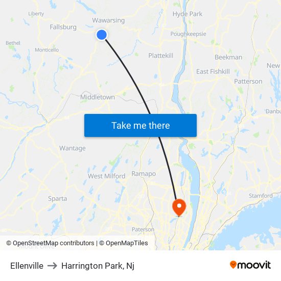 Ellenville to Harrington Park, Nj map