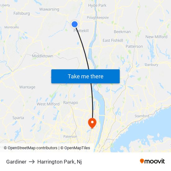Gardiner to Harrington Park, Nj map