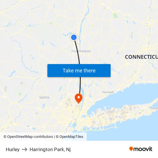 Hurley to Harrington Park, Nj map