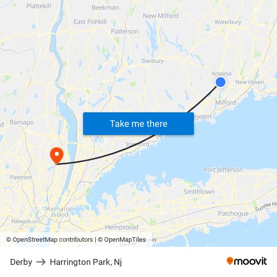 Derby to Harrington Park, Nj map