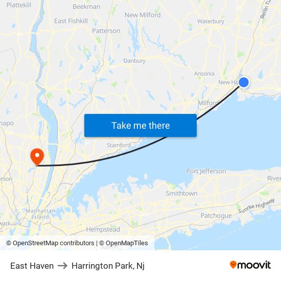 East Haven to Harrington Park, Nj map