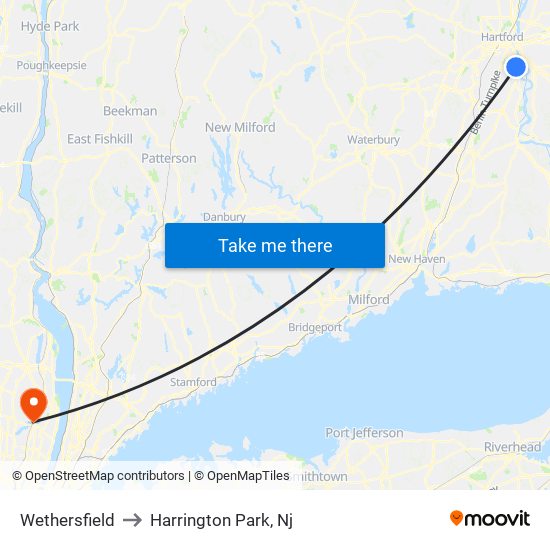 Wethersfield to Harrington Park, Nj map