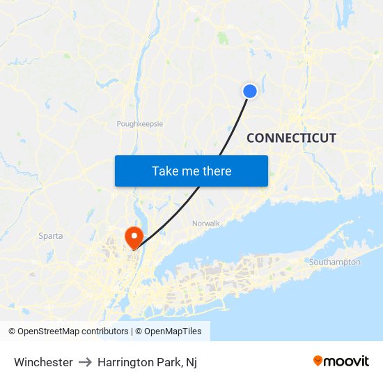 Winchester to Harrington Park, Nj map