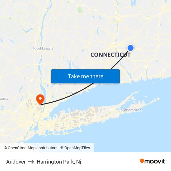 Andover to Harrington Park, Nj map