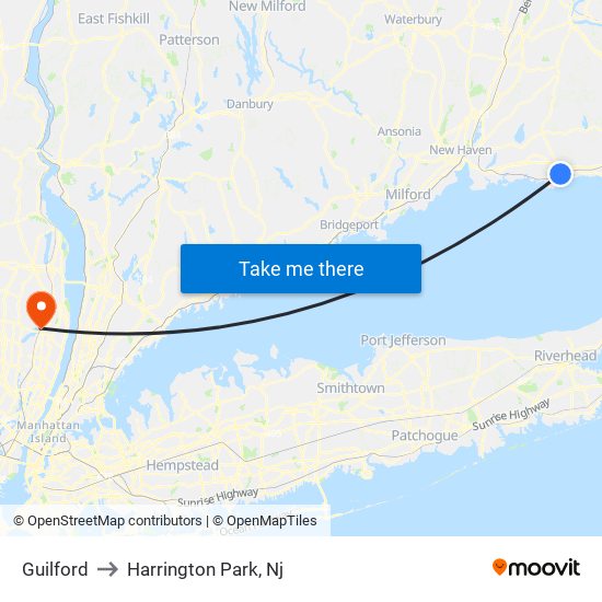 Guilford to Harrington Park, Nj map