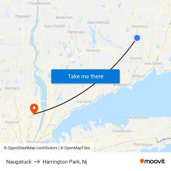 Naugatuck to Harrington Park, Nj map