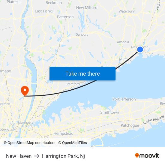 New Haven to Harrington Park, Nj map