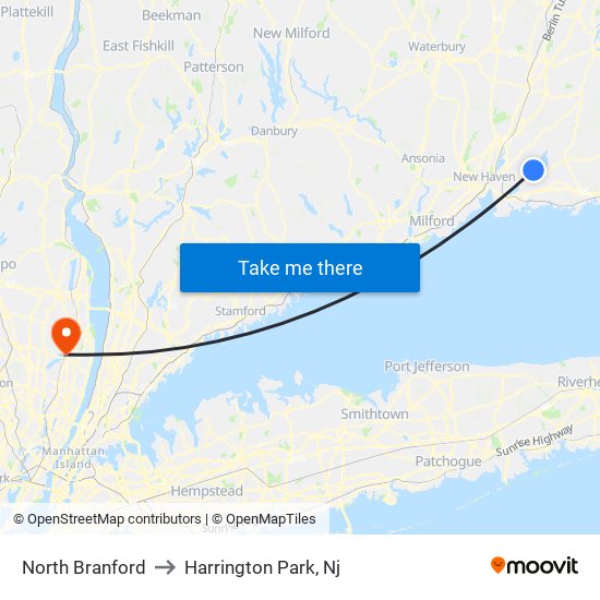 North Branford to Harrington Park, Nj map