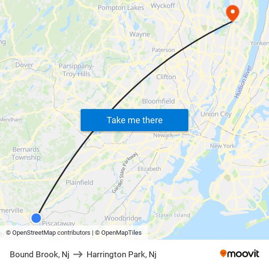 Bound Brook, Nj to Harrington Park, Nj map