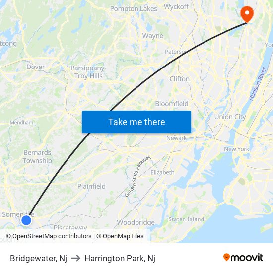 Bridgewater, Nj to Harrington Park, Nj map