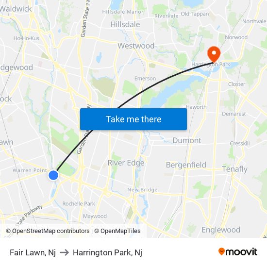Fair Lawn, Nj to Harrington Park, Nj map