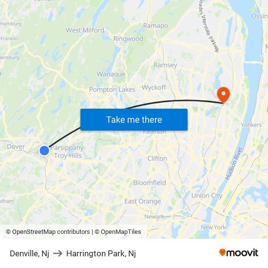Denville, Nj to Harrington Park, Nj map
