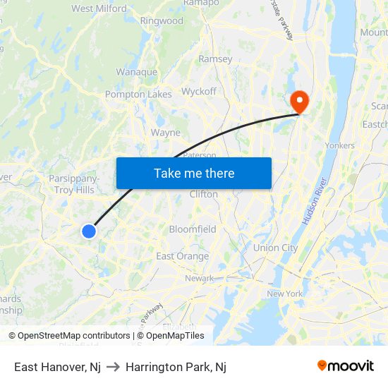East Hanover, Nj to Harrington Park, Nj map