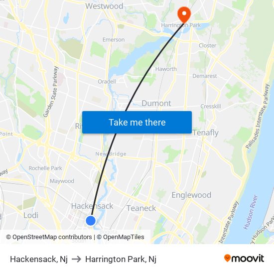 Hackensack, Nj to Harrington Park, Nj map
