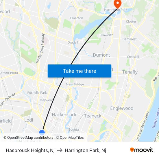 Hasbrouck Heights, Nj to Harrington Park, Nj map