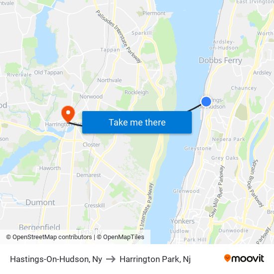 Hastings-On-Hudson, Ny to Harrington Park, Nj map