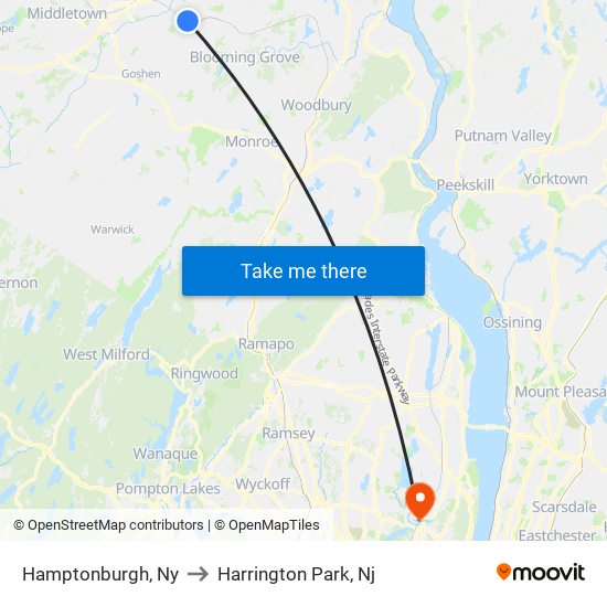 Hamptonburgh, Ny to Harrington Park, Nj map