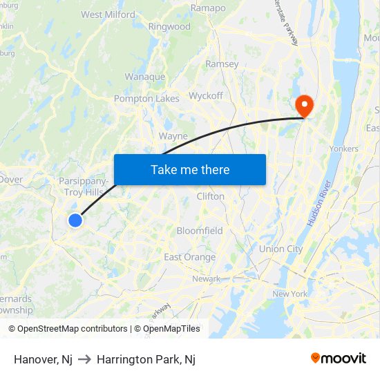 Hanover, Nj to Harrington Park, Nj map