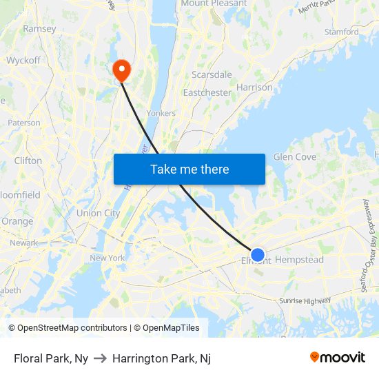 Floral Park, Ny to Harrington Park, Nj map