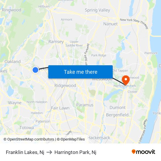 Franklin Lakes, Nj to Harrington Park, Nj map