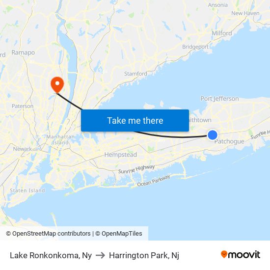 Lake Ronkonkoma, Ny to Harrington Park, Nj map