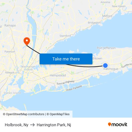 Holbrook, Ny to Harrington Park, Nj map