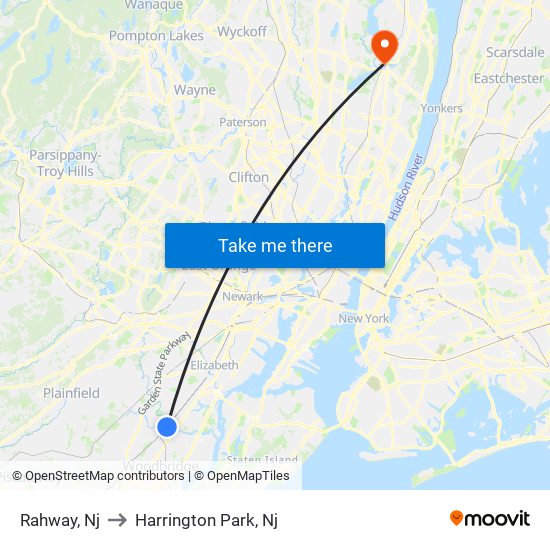 Rahway, Nj to Harrington Park, Nj map