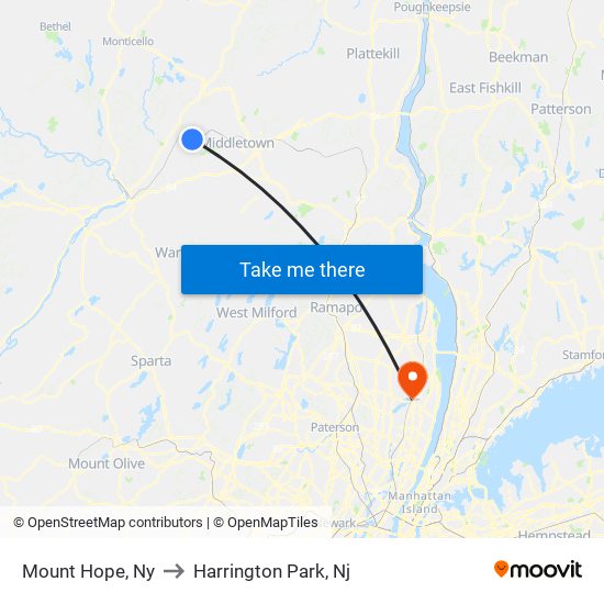Mount Hope, Ny to Harrington Park, Nj map