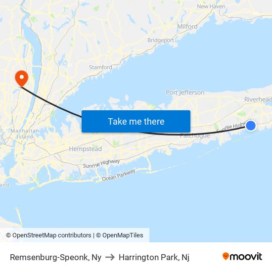 Remsenburg-Speonk, Ny to Harrington Park, Nj map