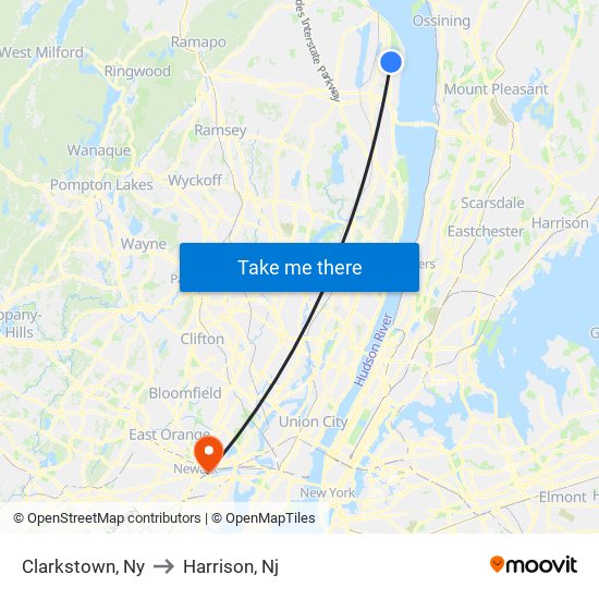 Clarkstown, Ny to Harrison, Nj map