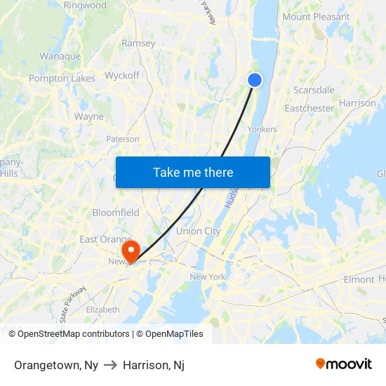 Orangetown, Ny to Harrison, Nj map