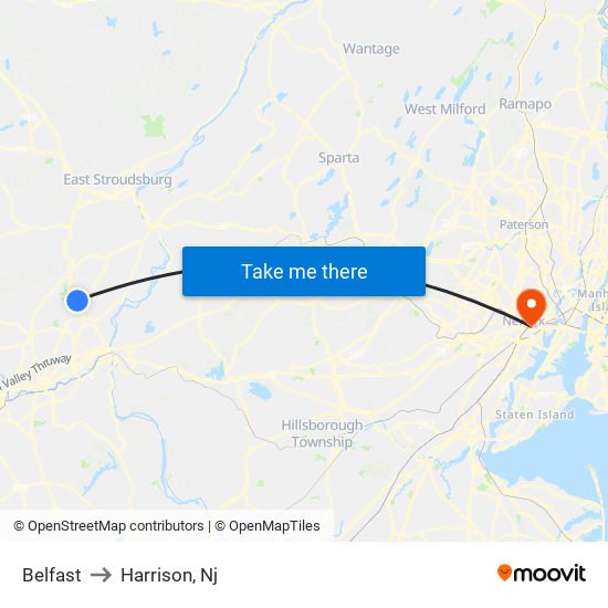 Belfast to Harrison, Nj map