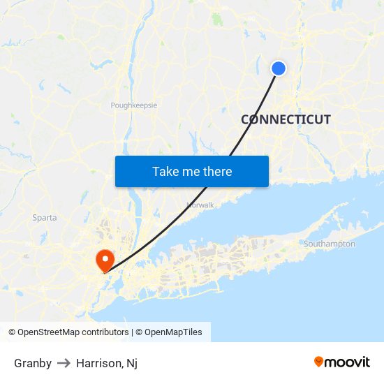 Granby to Harrison, Nj map