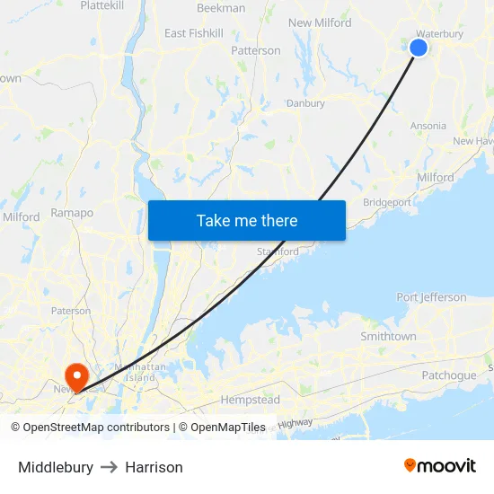 Middlebury to Harrison map