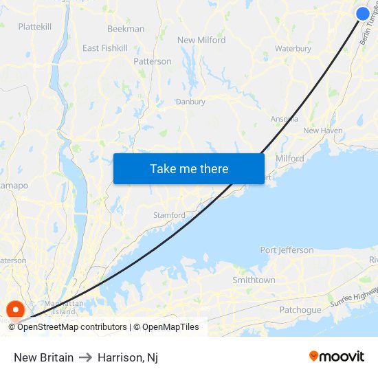 New Britain to Harrison, Nj map